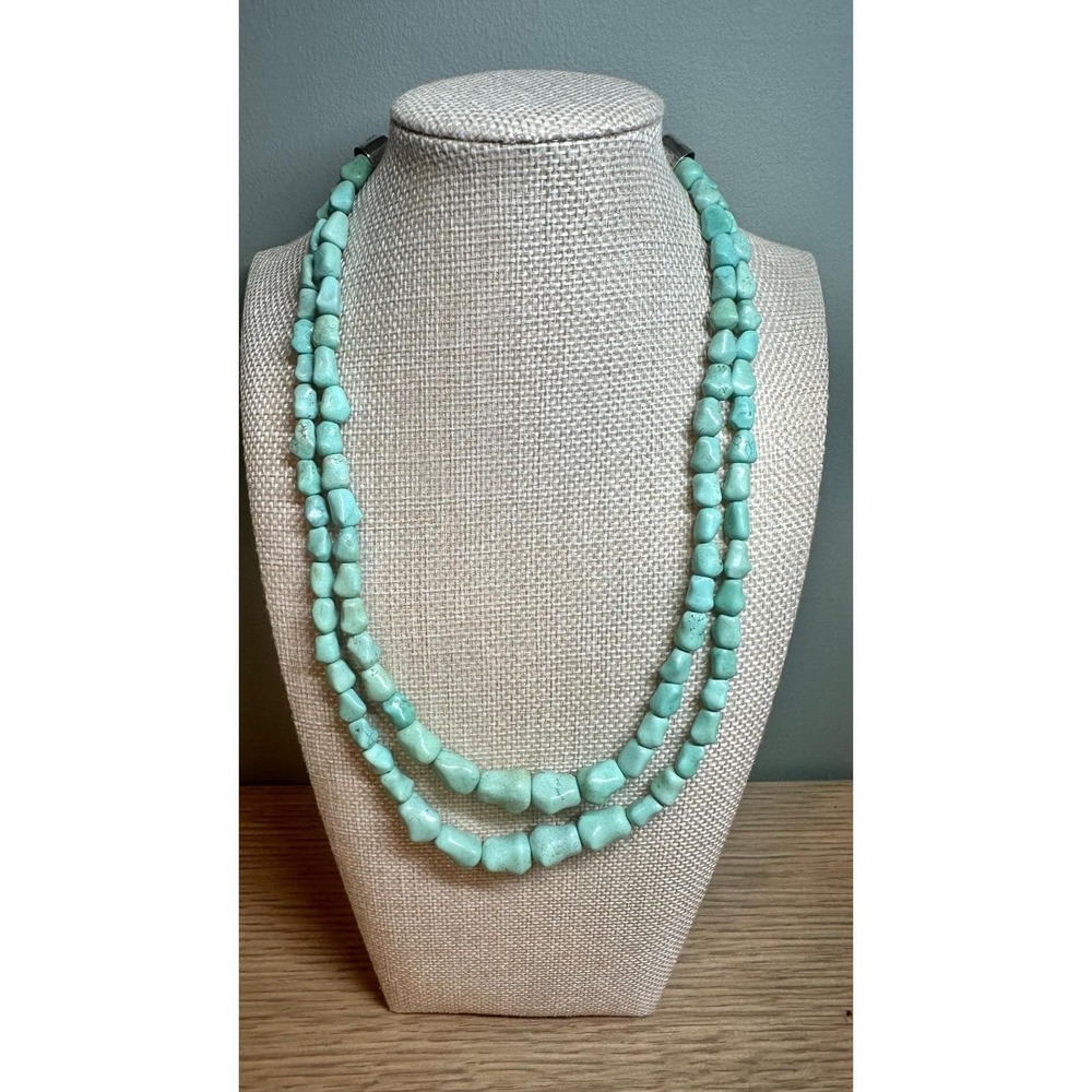 Jay King DTR 925 Sterling Silver Double Strand Turquoise Nugget Bead Necklace